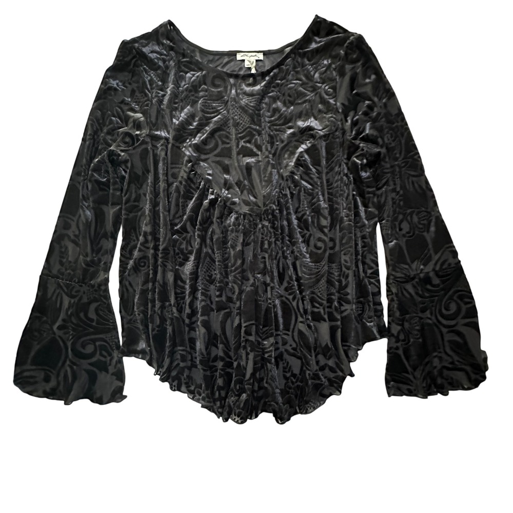 Ultra Pink Burnout Velvet Top Women L Bell Sleeve Whimsigoth Fairy Grunge Witchy